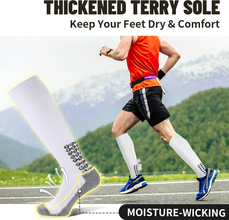 Regilt 3 Pairs Grip Soccer Socks Men Cushioned Non Slip Football Basketball Sports Socks Knee High Long Socks - Image 5